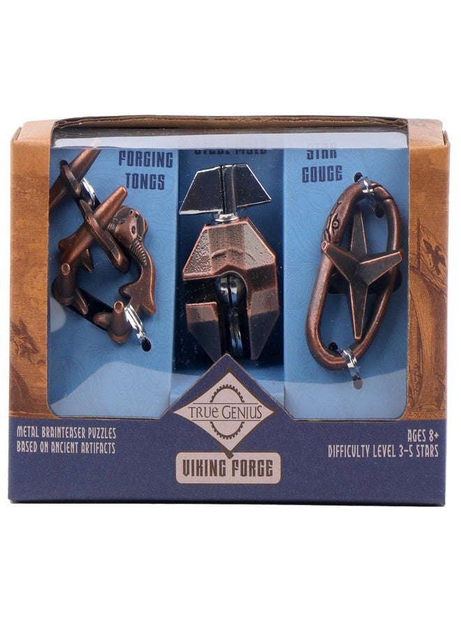 Project Genius True Genius: Viking Forge - 3 Cast Metal Brainteaser Puzzles, Disentanglement Puzzle, Difficulty Level 3-5, Project Genius, Ages 8+ - Image 1